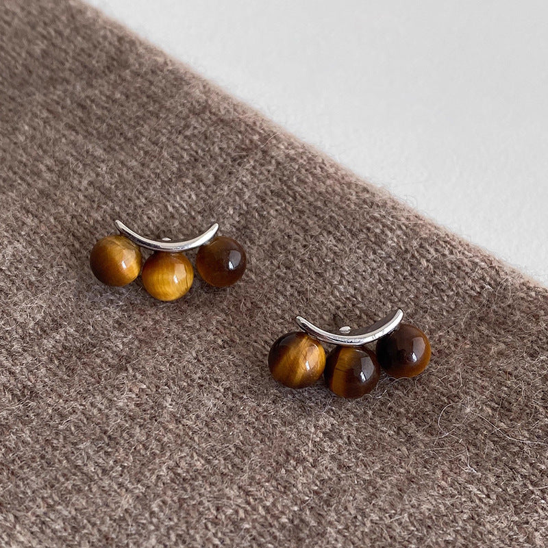 Natural Tiger Eye Stone Lever-Back Earrings - Brown Maillard Style Geometric Dangles for Round & Square Faces