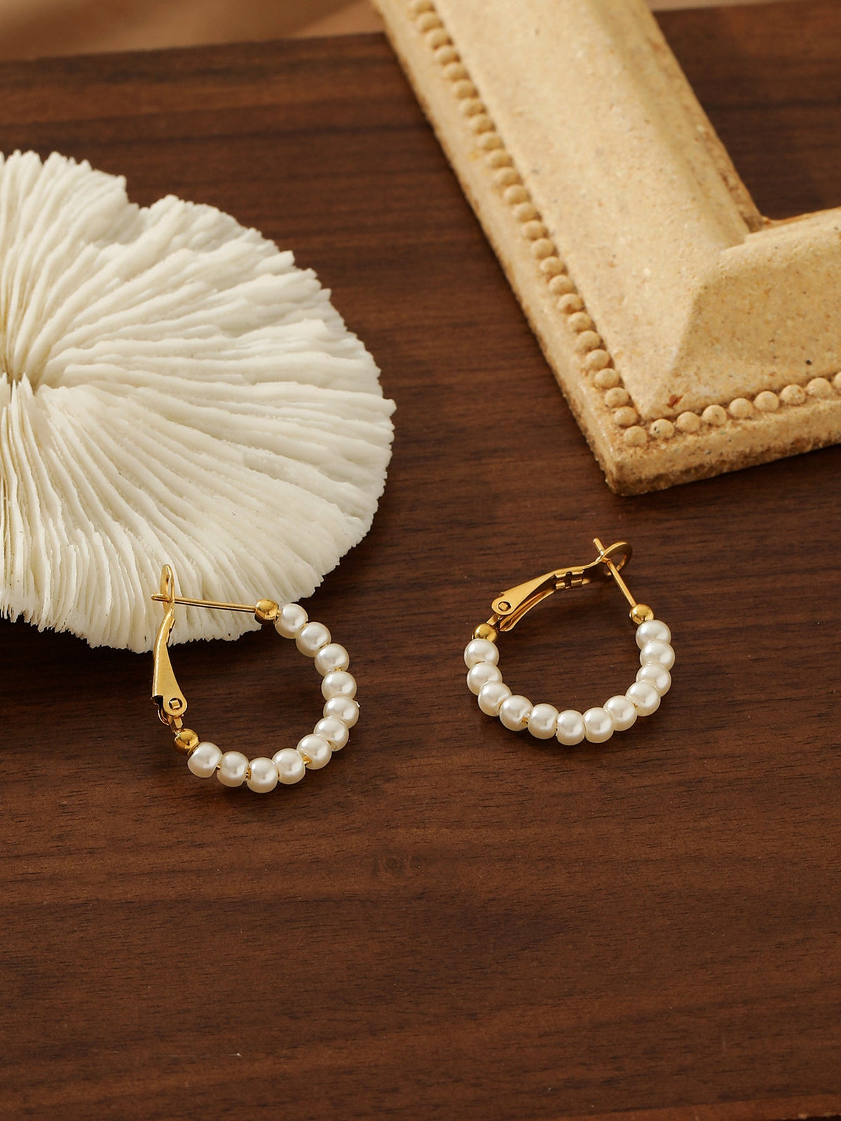 Round Beaded Shell Pearl Earrings - 18K Gold Plated Titanium Steel Studs - Tarnish-Proof European & American "Ins" Style Jewelry for Women