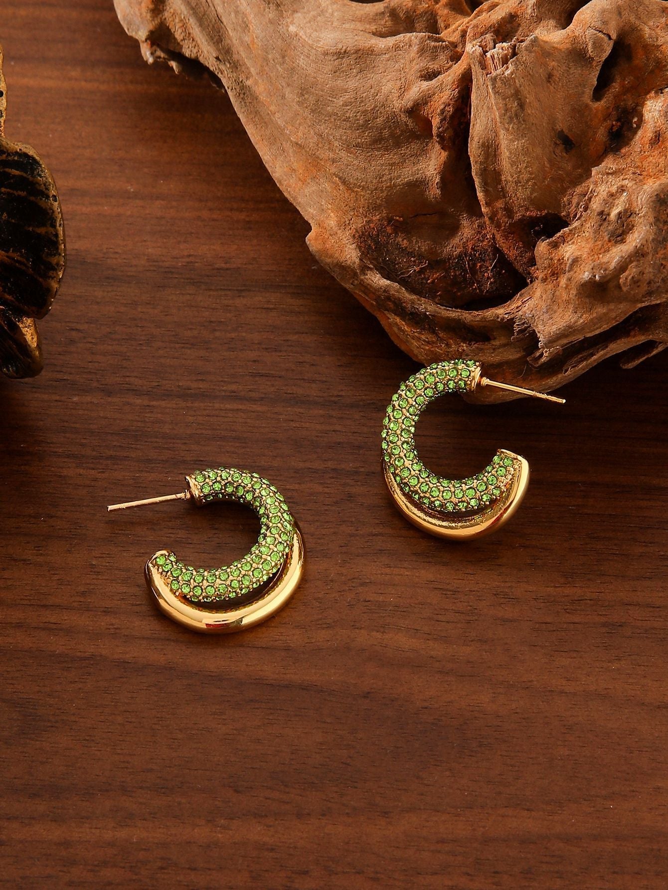 Luxury C-Shaped Zircon Earrings - 18K Gold Plated Titanium Steel Hoops - Tarnish-Proof High-End Geometric Jewelry for Women