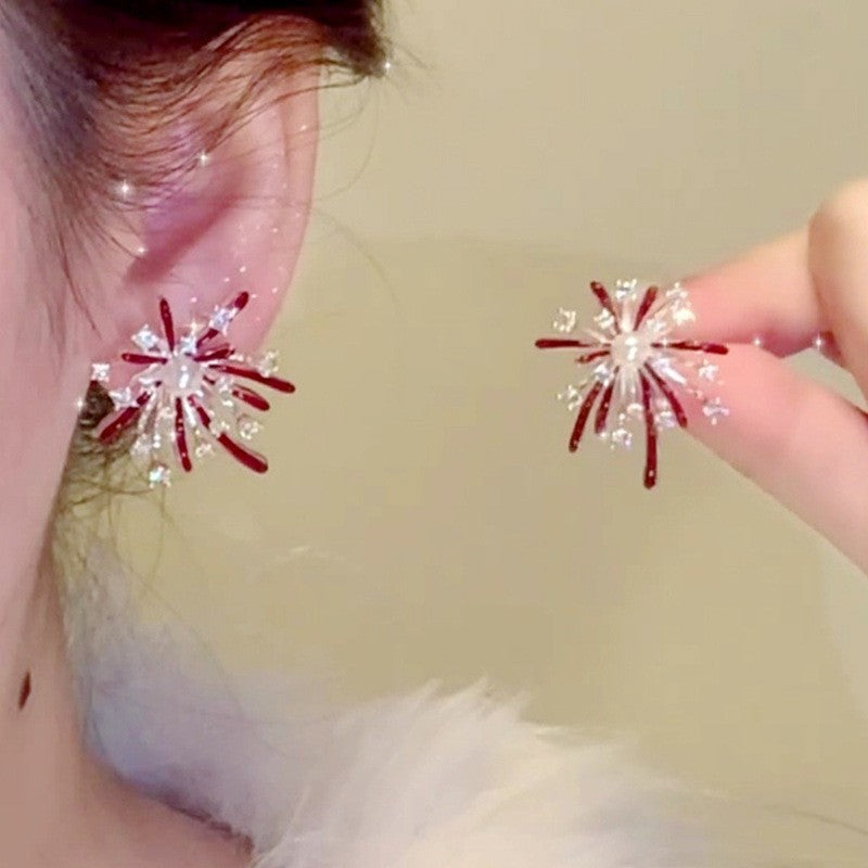 Starburst Enamel Drop Earrings - S925 Silver Needle Fireworks Statement Earrings - Vintage Gold Plated Geometric Jewelry for Women