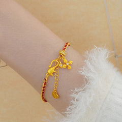 New Chinese Style Cross Vajra Love Bracelet – 18K Gold Plated Zircon Protection Charm, Red Braided Lucky Cord for Women