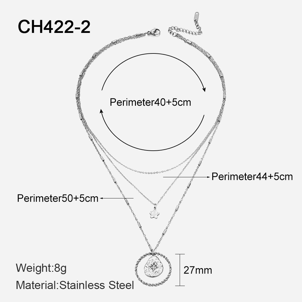 14K Gold Double-Layer Star Necklace – Stainless Steel Geometric Five-Pointed Star Pendant, Ins Style Niche Design Layered Clavicle Chain for Women