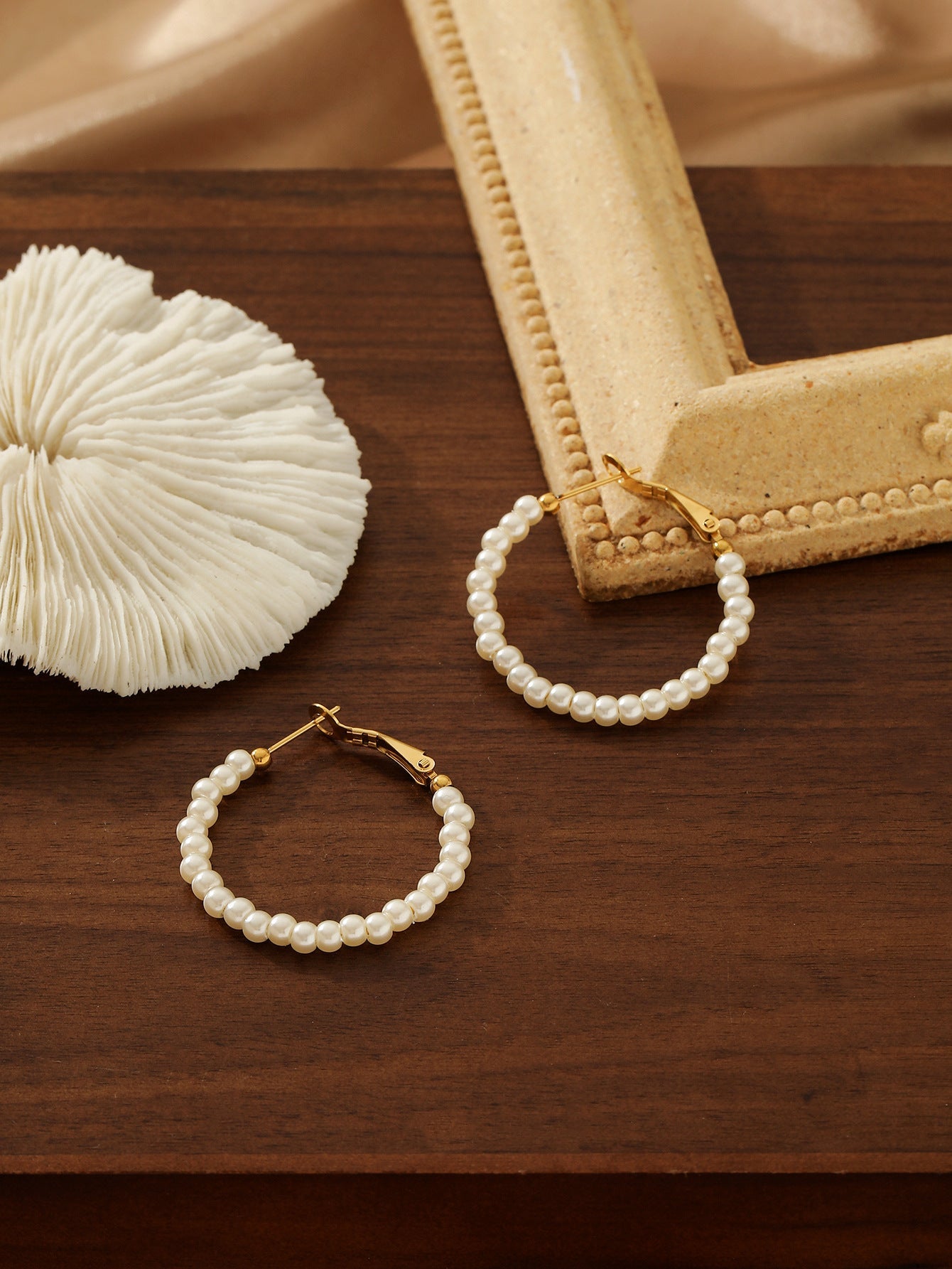 Round Beaded Shell Pearl Earrings - 18K Gold Plated Titanium Steel Studs - Tarnish-Proof European & American "Ins" Style Jewelry for Women