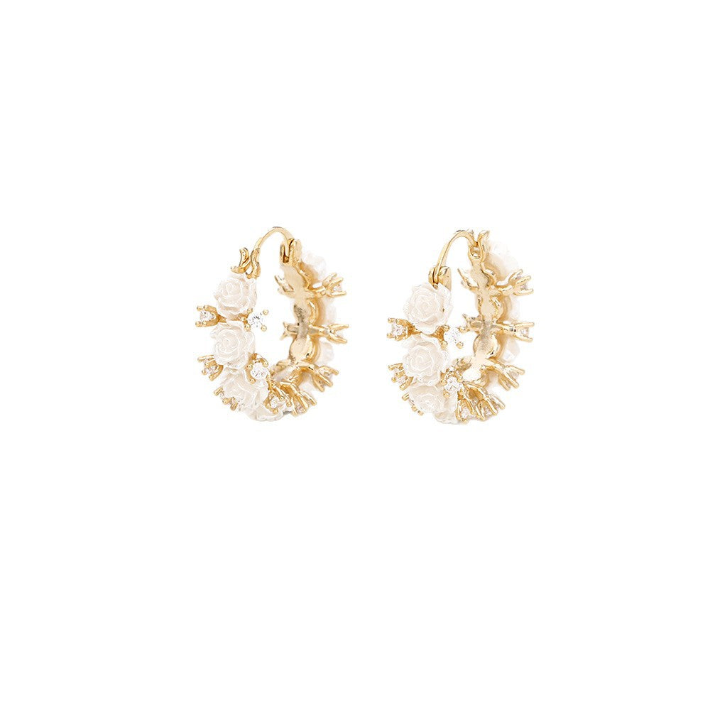 Rose Flower Stud Earrings with Sparkling Zircon - Romantic Pink Floral Earrings for Women & Girls