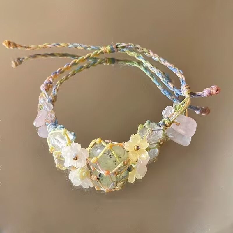 Iris Purple Butterfly String Bracelet – Hand-Woven Flower & Butterfly Charm, Sweet Niche Design High-Value Gift for Women