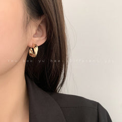 Retro Hong Kong Style 18K Gold Hoop Earrings - S925 Silver Needle High-End Niche Design Metal Earrings - Autumn/Winter 2026 Statement Jewelry