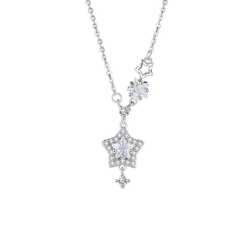 S925 Sterling Silver Star Necklace – Shimmering Zircon Five-Pointed Star Pendant, Ins Style Minimalist Clavicle Chain, Trendy Starry Jewelry for Women