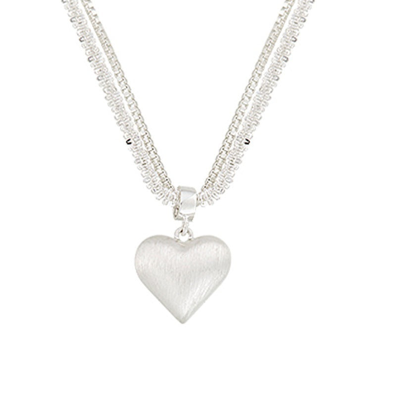 Double-Layer Brushed Love Pendant Necklace, Women'S Accessories, High-End, Light Luxury, Niche Fashion, Versatile And Gold-Like Clavicle Chain