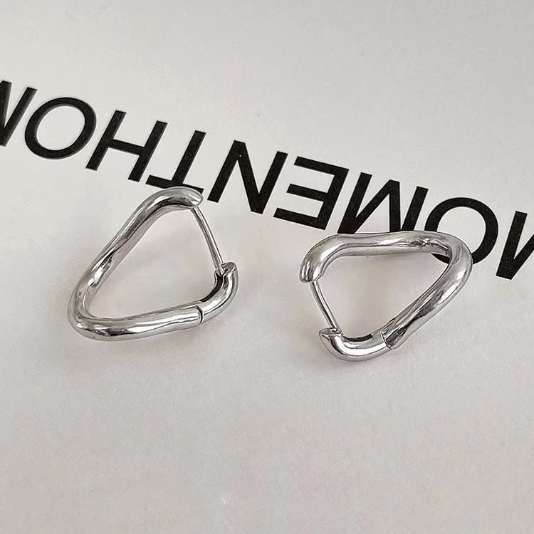 S925 Sterling Silver Irregular Hoop Earrings - Minimalist High-End Abstract Studs for Women