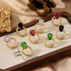 Colorful Zircon Water Drop Earrings - 18K Gold Plated Titanium Steel - Elegant OL Style Chic Teardrop Studs - Tarnish-Proof Luxury Jewelry