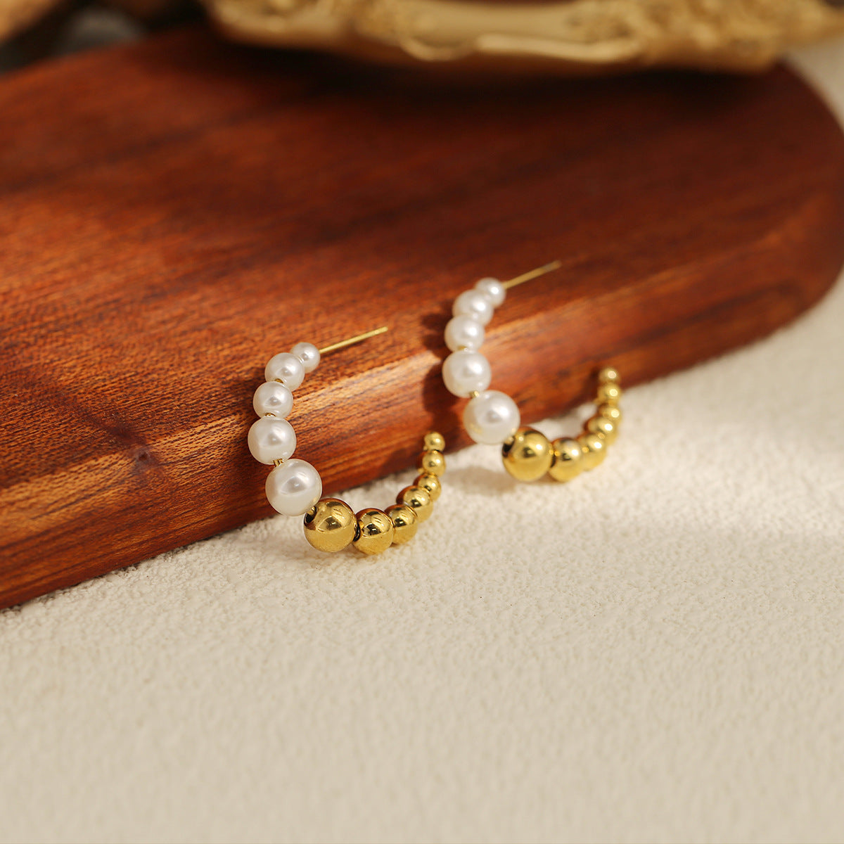 18K Gold Plated Circle Bead & Braided Hoops - Tarnish-Proof Twisted Diamond Earrings - Minimalist Stainless Steel Geometric Jewelry for Women