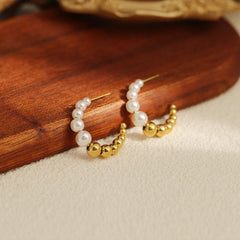 18K Gold Plated Circle Bead & Braided Hoops - Tarnish-Proof Twisted Diamond Earrings - Minimalist Stainless Steel Geometric Jewelry for Women