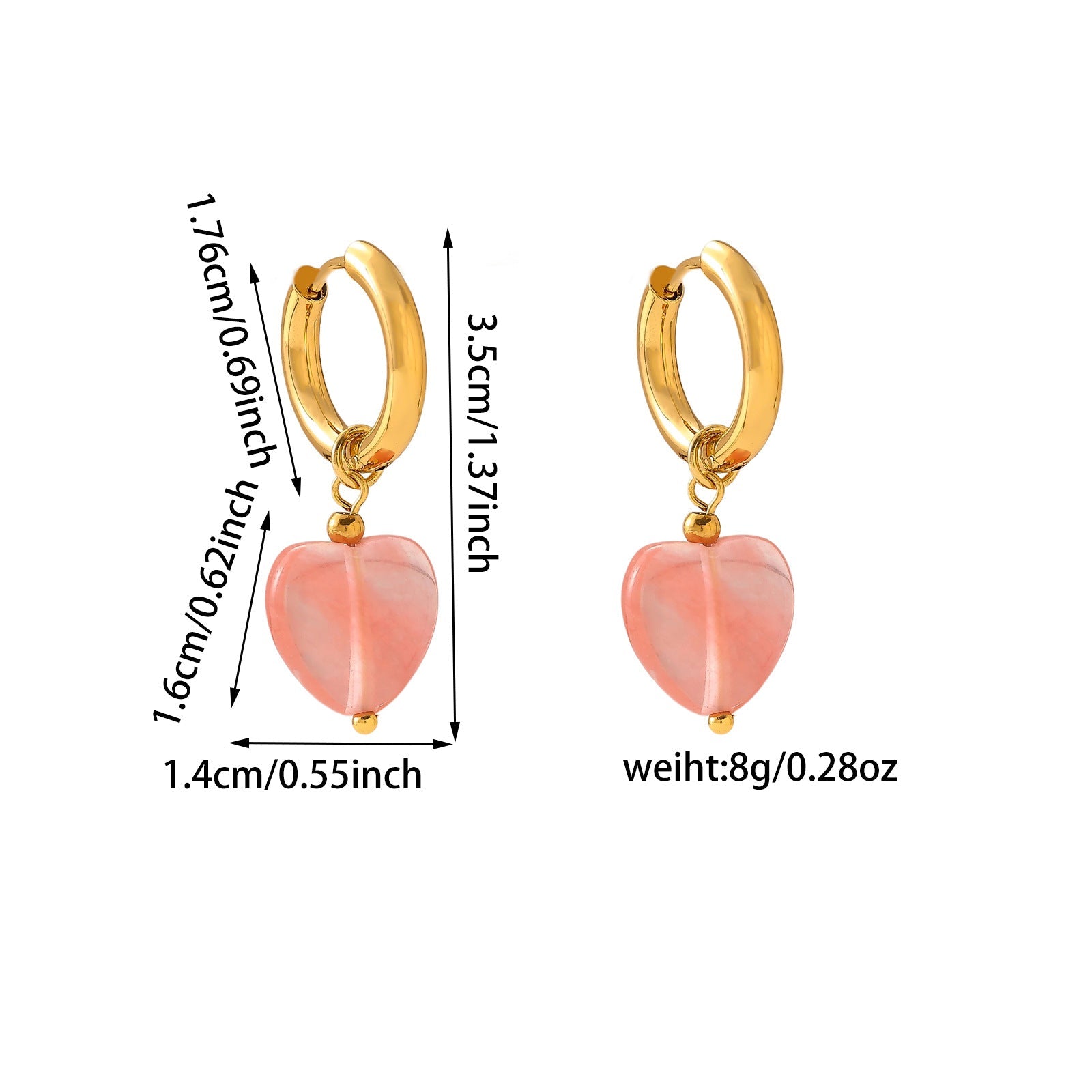 French Style Heart Ceramic Earrings - 18K Gold Plated Titanium Steel U-Shaped Hoop Earrings - Tarnish-Proof Love Heart Street Trend Jewelry