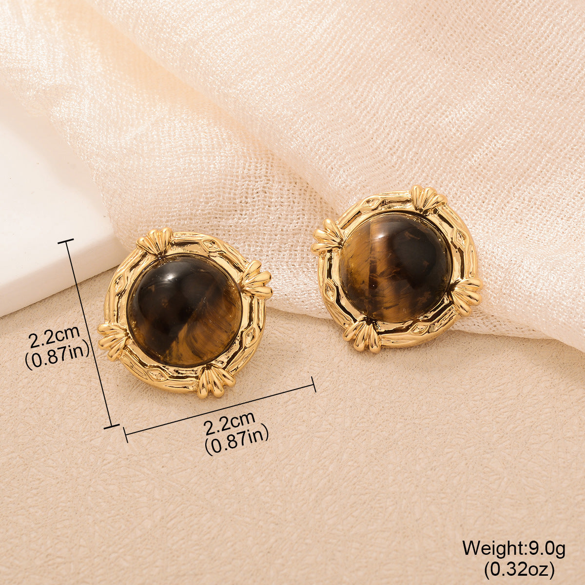 Natural Tiger Eye Drop Earrings - S925 Silver Needle Maillard Style Retro Lever-Back Earrings for Women