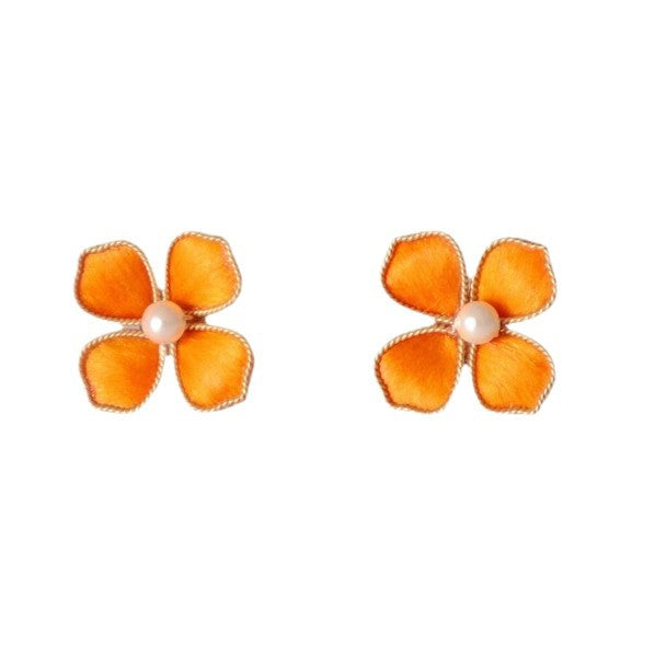Red Velvet Flower Drop Earrings - Elegant Handmade Floral Wedding Accessories for Women