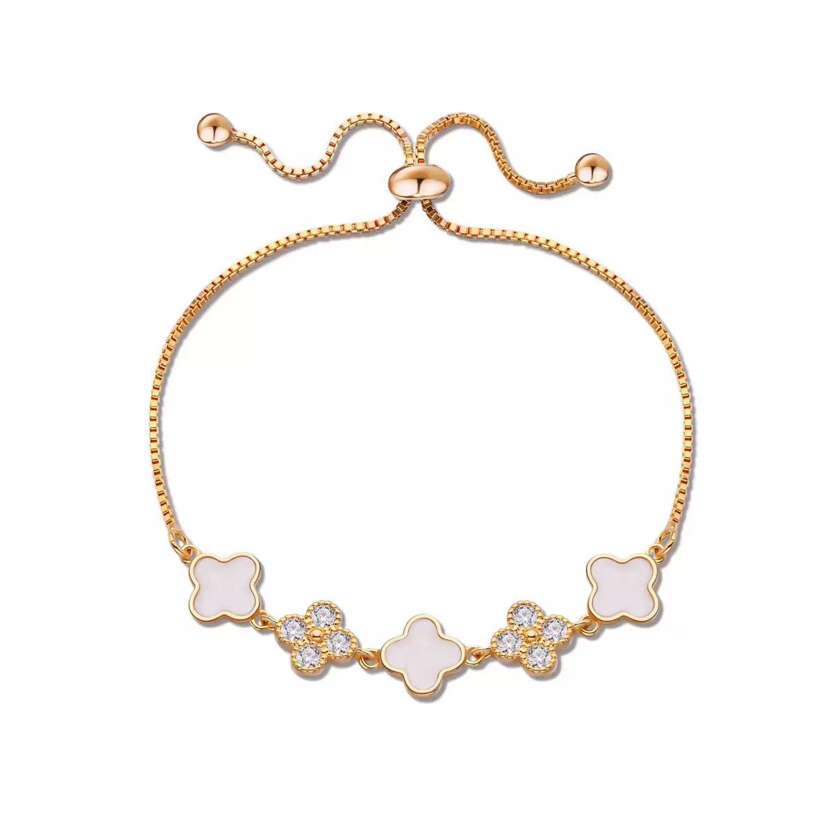 Korean Four-Leaf Clover Shell Bracelet – 18K Gold Plated Lucky Flower Charm, Niche High-End Luxury Hand Jewelry for Women