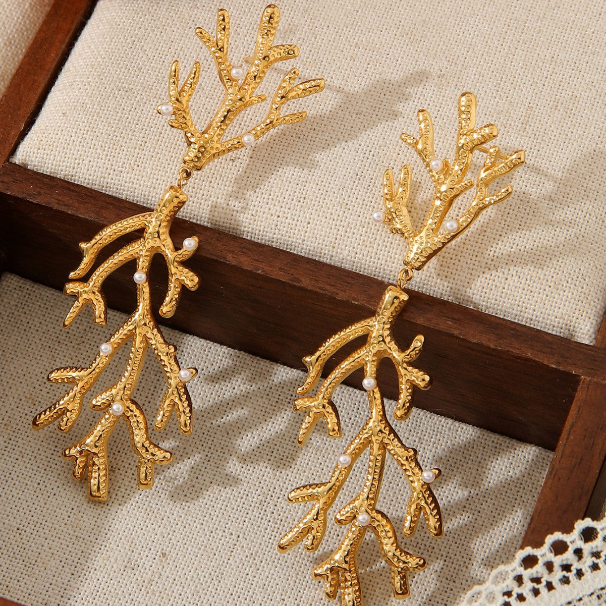 18K Gold Plated Hammered Branch Bangle - Bold Stainless Steel Textured Wide Cuff Bracelet for Women