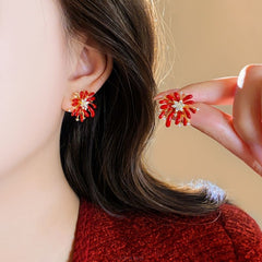 Starburst Enamel Drop Earrings - S925 Silver Needle Fireworks Statement Earrings - Vintage Gold Plated Geometric Jewelry for Women