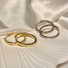 French Retro Gold Hoop Earrings - S925 Silver Needle Minimalist Thick Hoops - 18K Gold Plated Niche Design High-End Earrings for Women