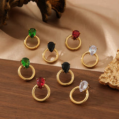 Colorful Zircon Water Drop Earrings - 18K Gold Plated Titanium Steel - Elegant OL Style Chic Teardrop Studs - Tarnish-Proof Luxury Jewelry