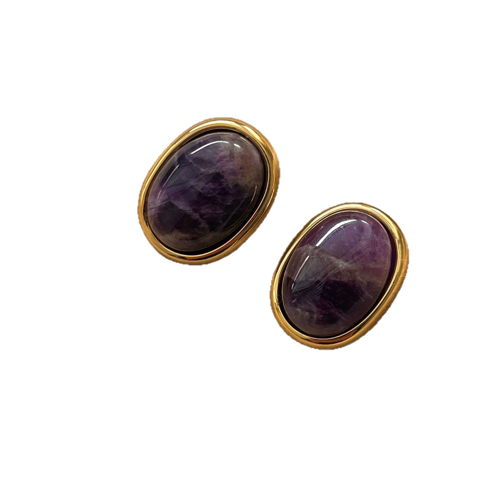 Natural Amethyst Oval Stud Earrings - S925 Sterling Silver Purple Crystal Earrings for Women