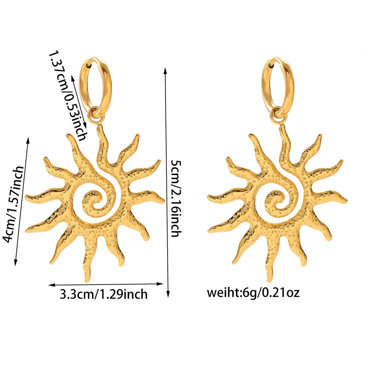 Celestial Sun Diamond Stud Earrings - 18K Gold Plated Titanium Steel Cosmic Energy Jewelry - Tarnish-Proof Zircon Sunburst Earrings for Women