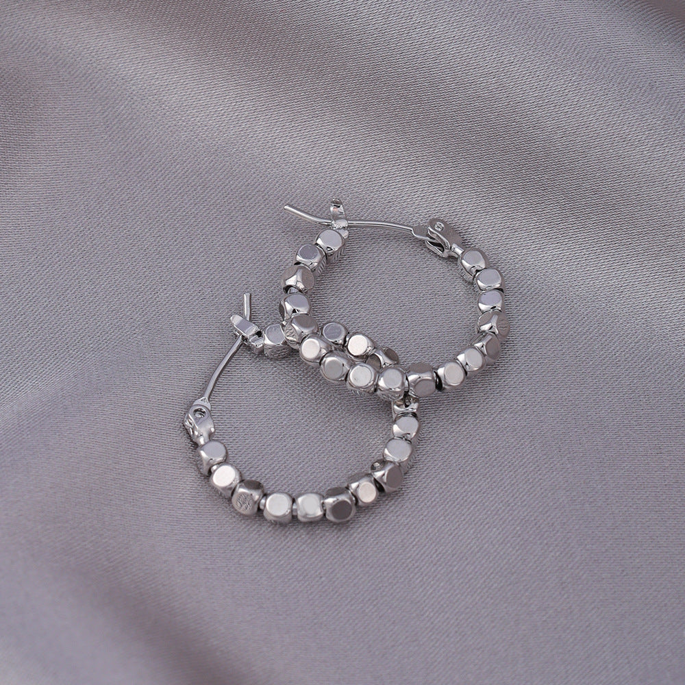 "Broken Silver" Irregular Lava Hoops - S925 Sterling Silver Textured Round Earrings - High-End Niche Design for Large Face Shapes