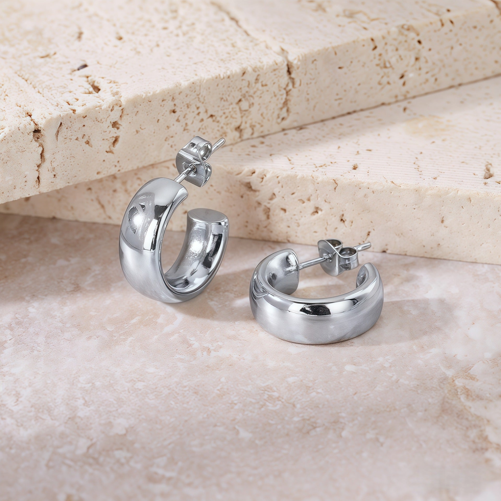 18K Gold Plated Thick Hoop Earrings - Tarnish-Free Chunky Gold Circles - Lightweight High-Polish Statement Hoops for Women