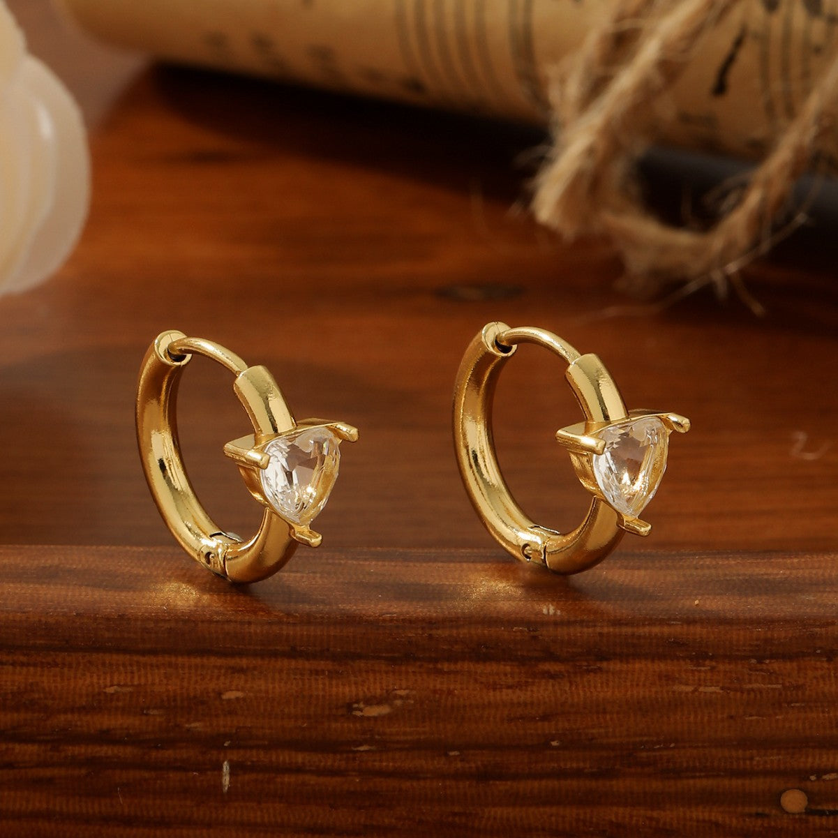 18K Gold Hollow Inverted Triangle Earrings - Geometric Zircon Leverback Hoops - Tarnish-Proof Titanium Steel Polygonal Earrings for Women