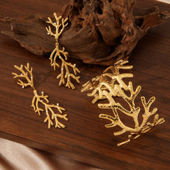 18K Gold Plated Hammered Branch Bangle - Bold Stainless Steel Textured Wide Cuff Bracelet for Women