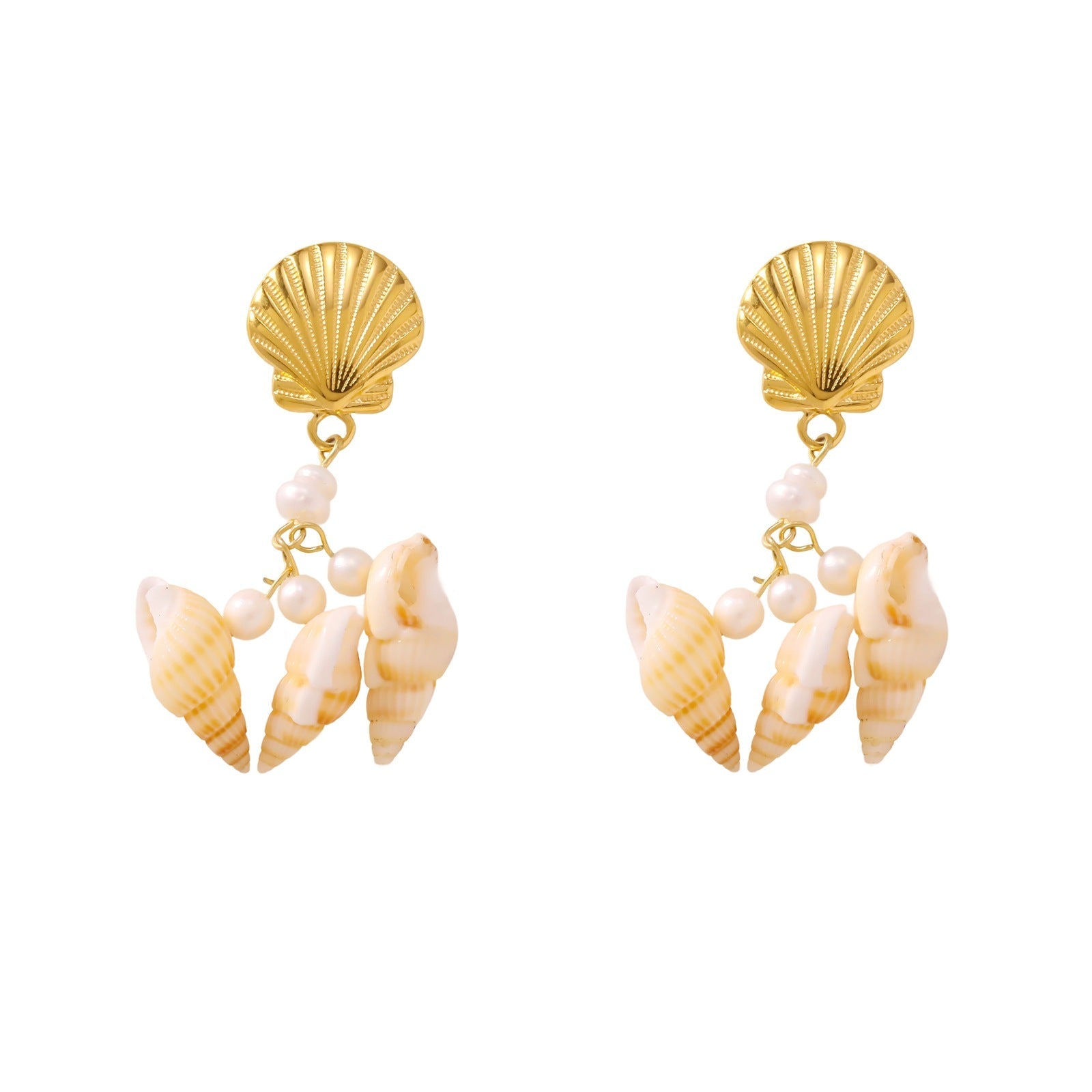 6-Pair Ocean Shell & Scallop Earring Set - Gold Plated Creative Conch & Sea Life Studs for Women
