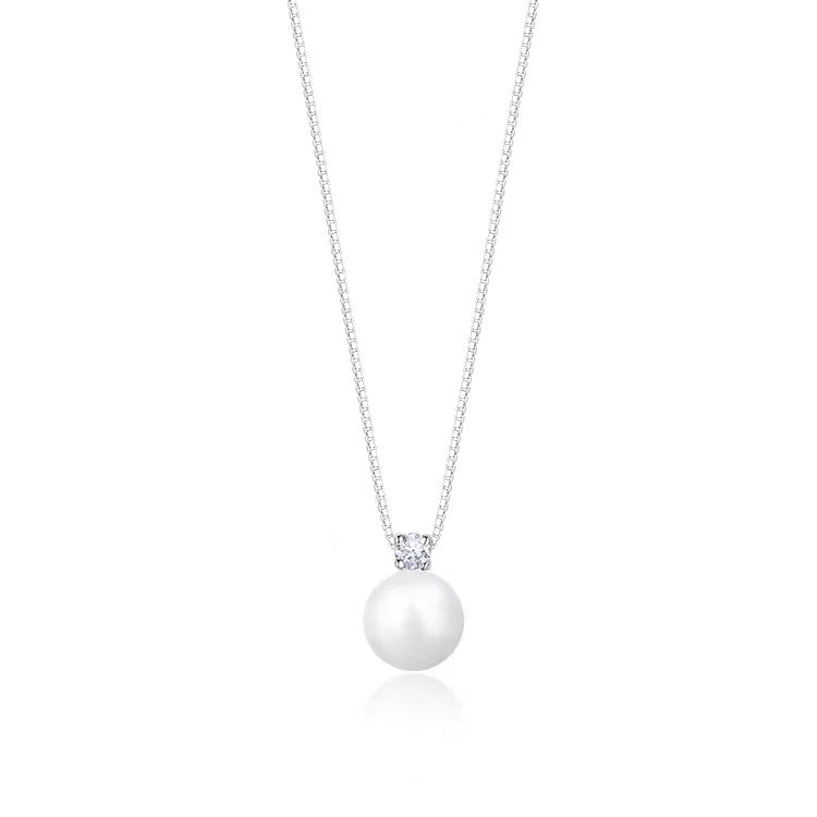 S999 Pure Sterling Silver Single Pearl Necklace – Minimalist High-End Solitaire Pendant, Light Luxury Clavicle Chain for Women