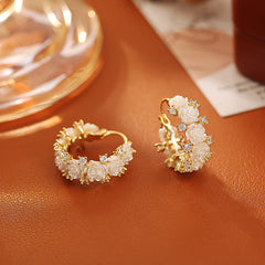 Rose Flower Stud Earrings with Sparkling Zircon - Romantic Pink Floral Earrings for Women & Girls