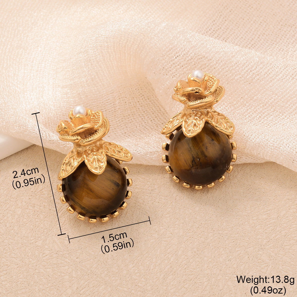 Natural Tiger Eye Drop Earrings - S925 Silver Needle Maillard Style Retro Lever-Back Earrings for Women