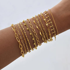 Minimalist Stainless Steel Link Bracelet – Waterproof 18K Gold Plated Basic Chain, Versatile Stackable Hand Jewelry for Women by Huanmu