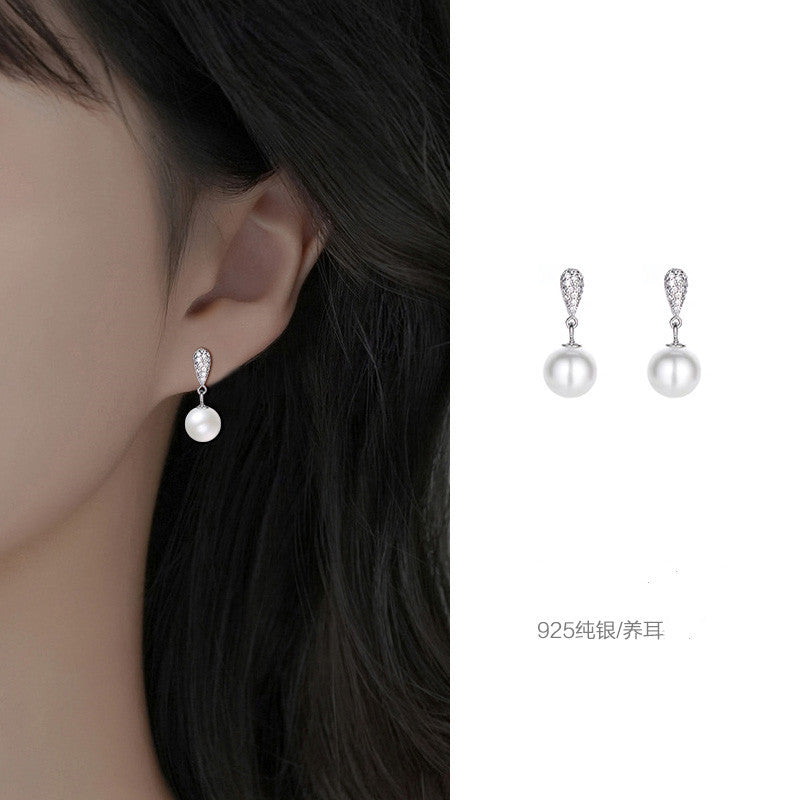 S925 Sterling Silver Water Drop Pearl Earrings - Vintage-Inspired Micro-Pave Zirconia Dangle Studs - Hypoallergenic Elegant Jewelry for Women