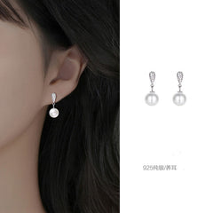 S925 Sterling Silver Water Drop Pearl Earrings - Vintage-Inspired Micro-Pave Zirconia Dangle Studs - Hypoallergenic Elegant Jewelry for Women