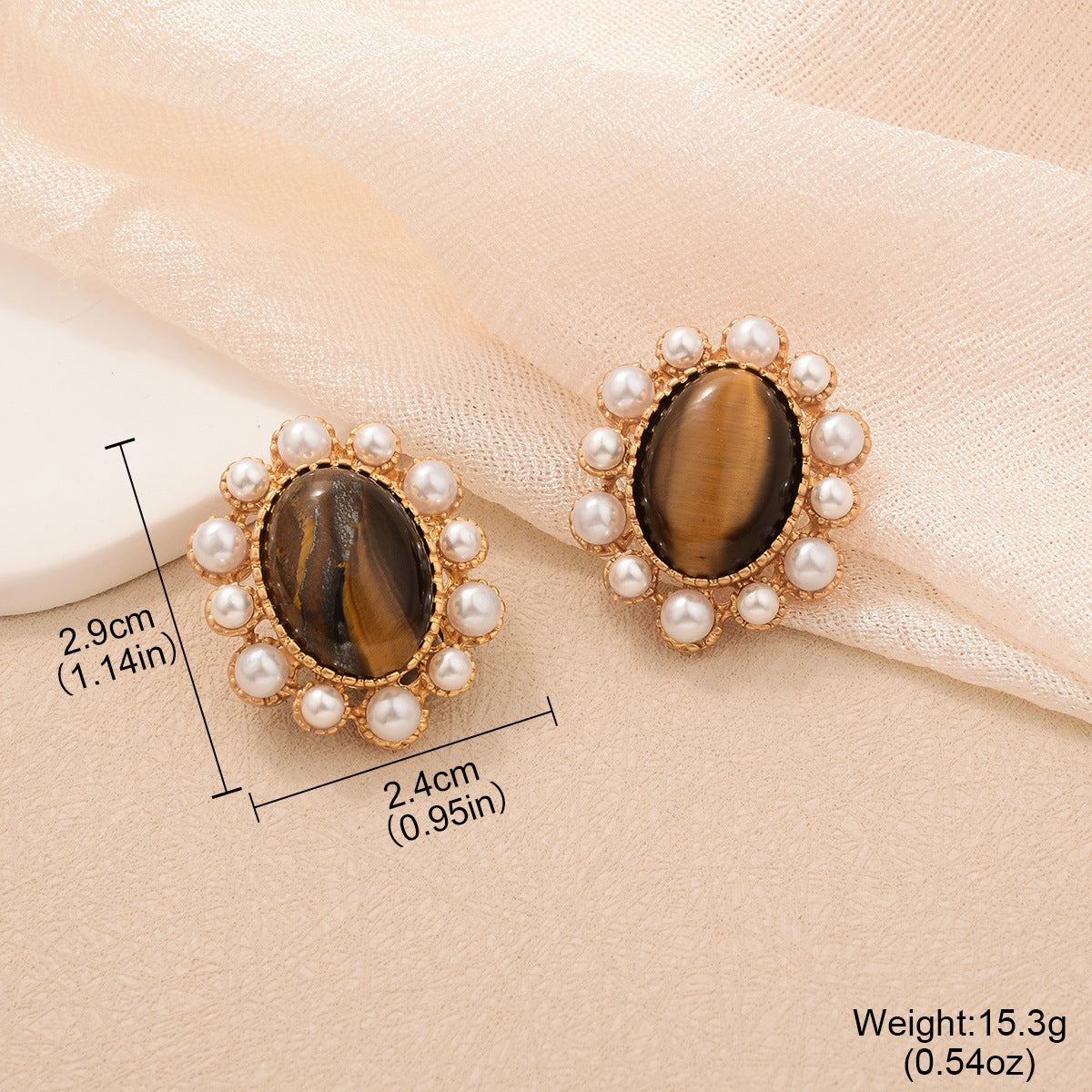 Natural Tiger Eye Drop Earrings - S925 Silver Needle Maillard Style Retro Lever-Back Earrings for Women