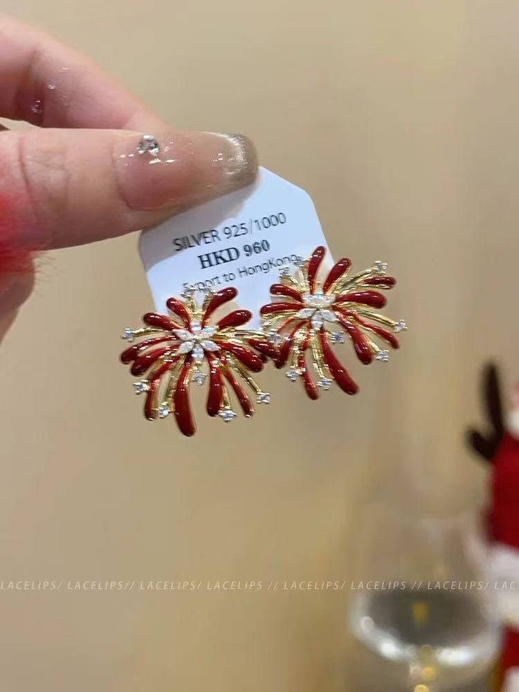 Starburst Enamel Drop Earrings - S925 Silver Needle Fireworks Statement Earrings - Vintage Gold Plated Geometric Jewelry for Women
