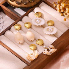 6-Pair Ocean Shell & Scallop Earring Set - Gold Plated Creative Conch & Sea Life Studs for Women