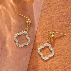 18K Gold Plated Clover Pearl Earrings - Titanium Steel Four-Leaf Clover Studs - Tarnish-Proof Light Luxury Jewelry for Women