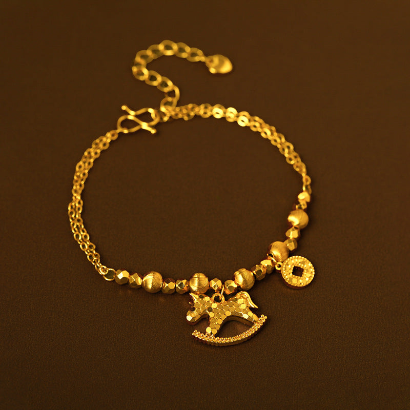 "Make Money Immediately" Lucky Pony Necklace – 18K Gold Plated "Broken Ice" Coin Pendant, High-End Light Luxury Sweater Chain for Women