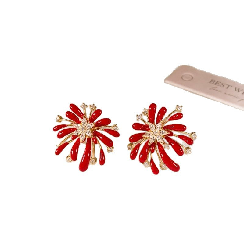 Starburst Enamel Drop Earrings - S925 Silver Needle Fireworks Statement Earrings - Vintage Gold Plated Geometric Jewelry for Women