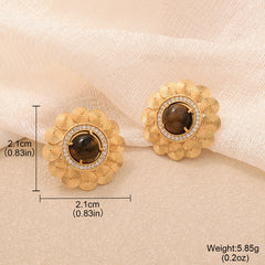 Natural Tiger Eye Drop Earrings - S925 Silver Needle Maillard Style Retro Lever-Back Earrings for Women