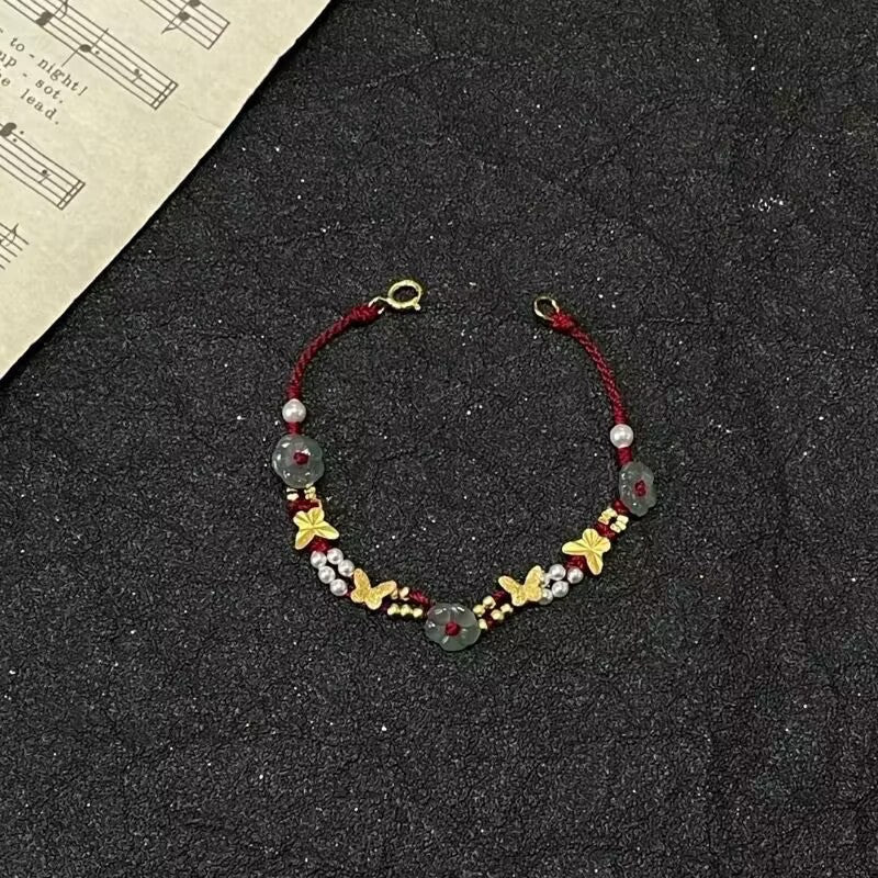Iris Purple Butterfly String Bracelet – Hand-Woven Flower & Butterfly Charm, Sweet Niche Design High-Value Gift for Women
