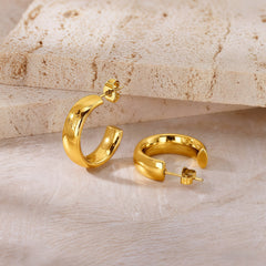 18K Gold Plated Thick Hoop Earrings - Tarnish-Free Chunky Gold Circles - Lightweight High-Polish Statement Hoops for Women