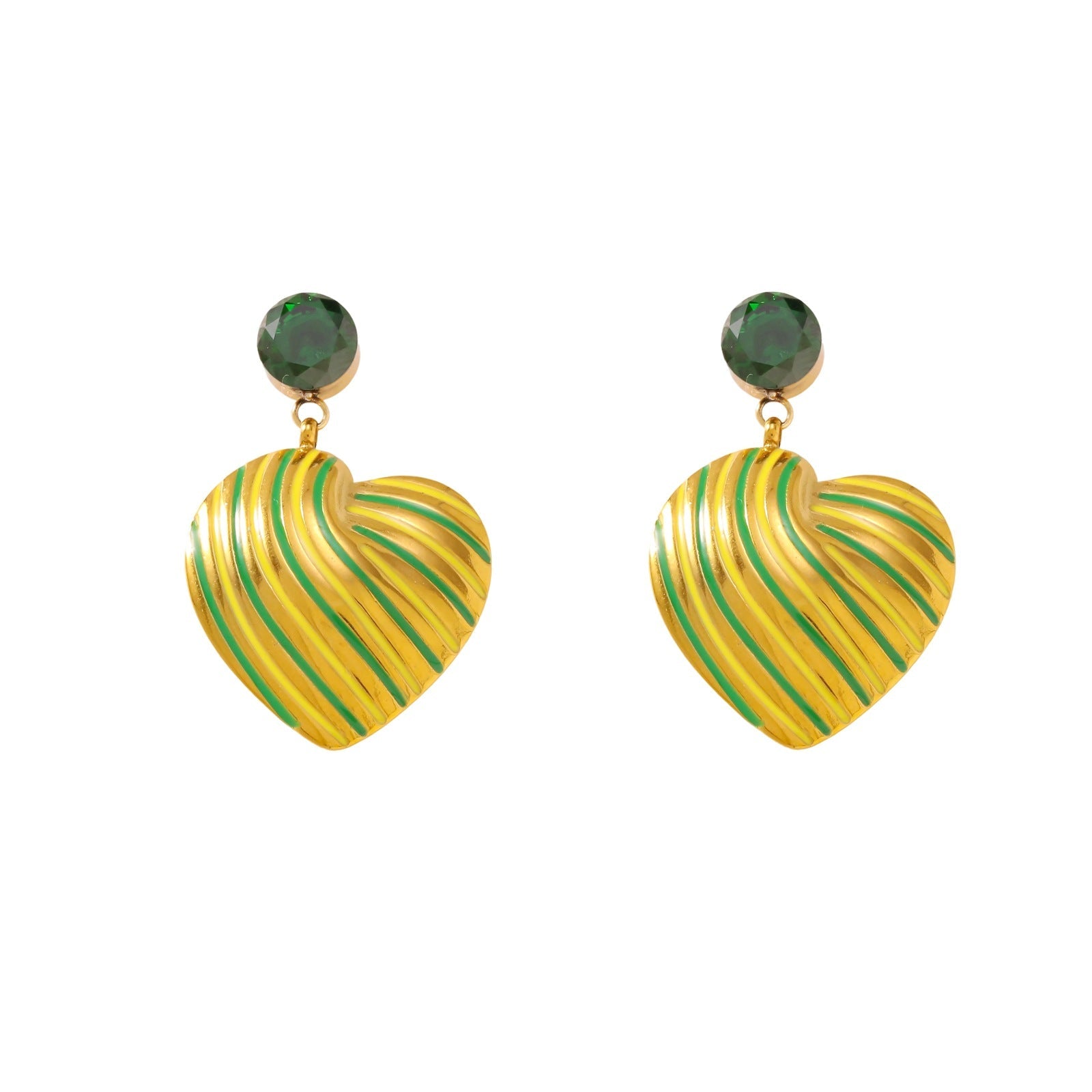 Stainless Steel Green Charm Hoop Earrings - 18K Gold Plated Sun, Heart & Rose Dangle Earrings for Women