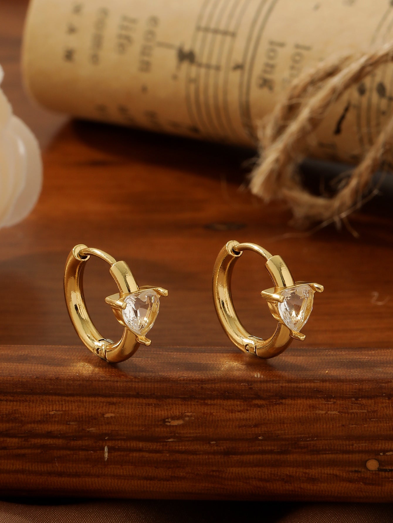 18K Gold Hollow Inverted Triangle Earrings - Geometric Zircon Leverback Hoops - Tarnish-Proof Titanium Steel Polygonal Earrings for Women