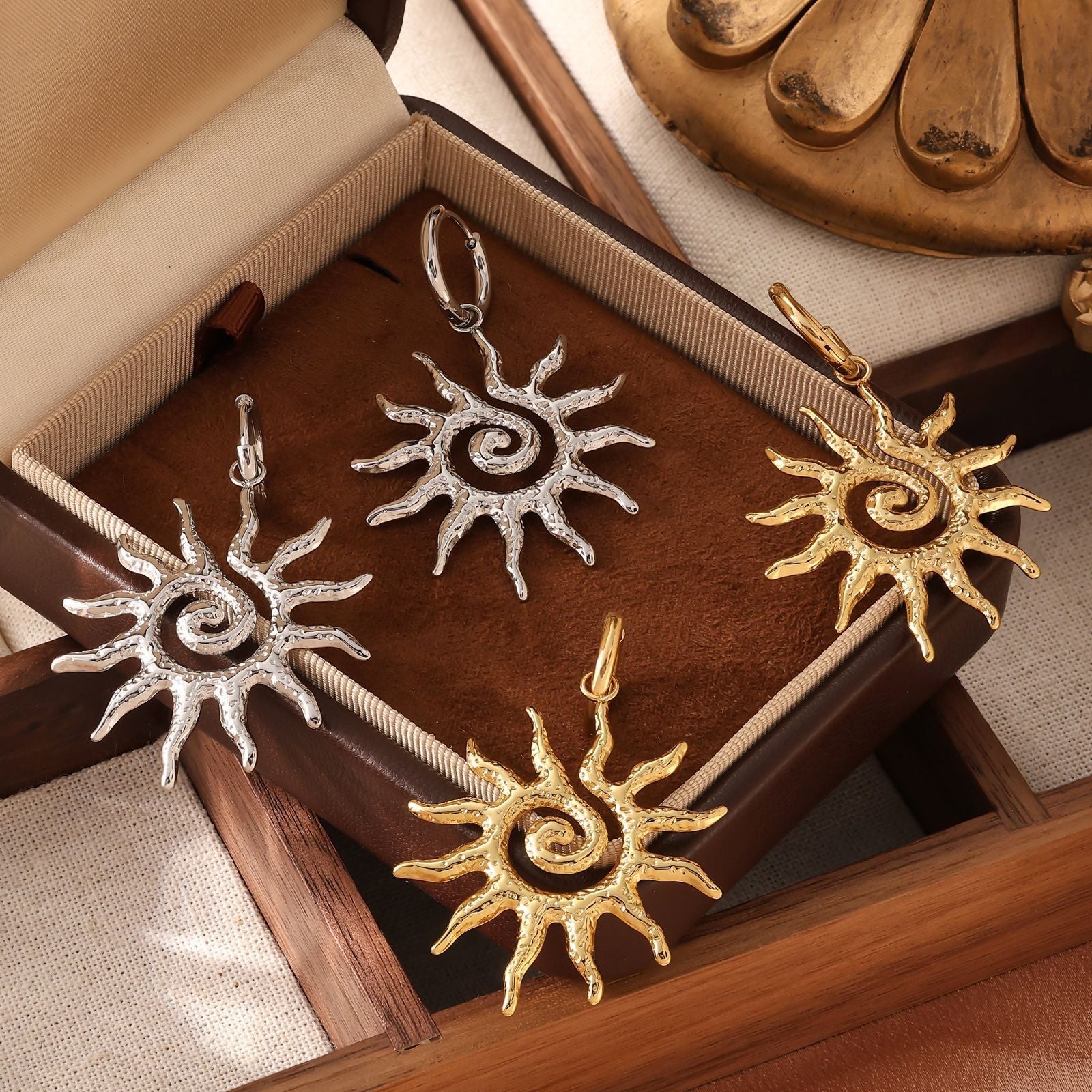 Celestial Sun Diamond Stud Earrings - 18K Gold Plated Titanium Steel Cosmic Energy Jewelry - Tarnish-Proof Zircon Sunburst Earrings for Women