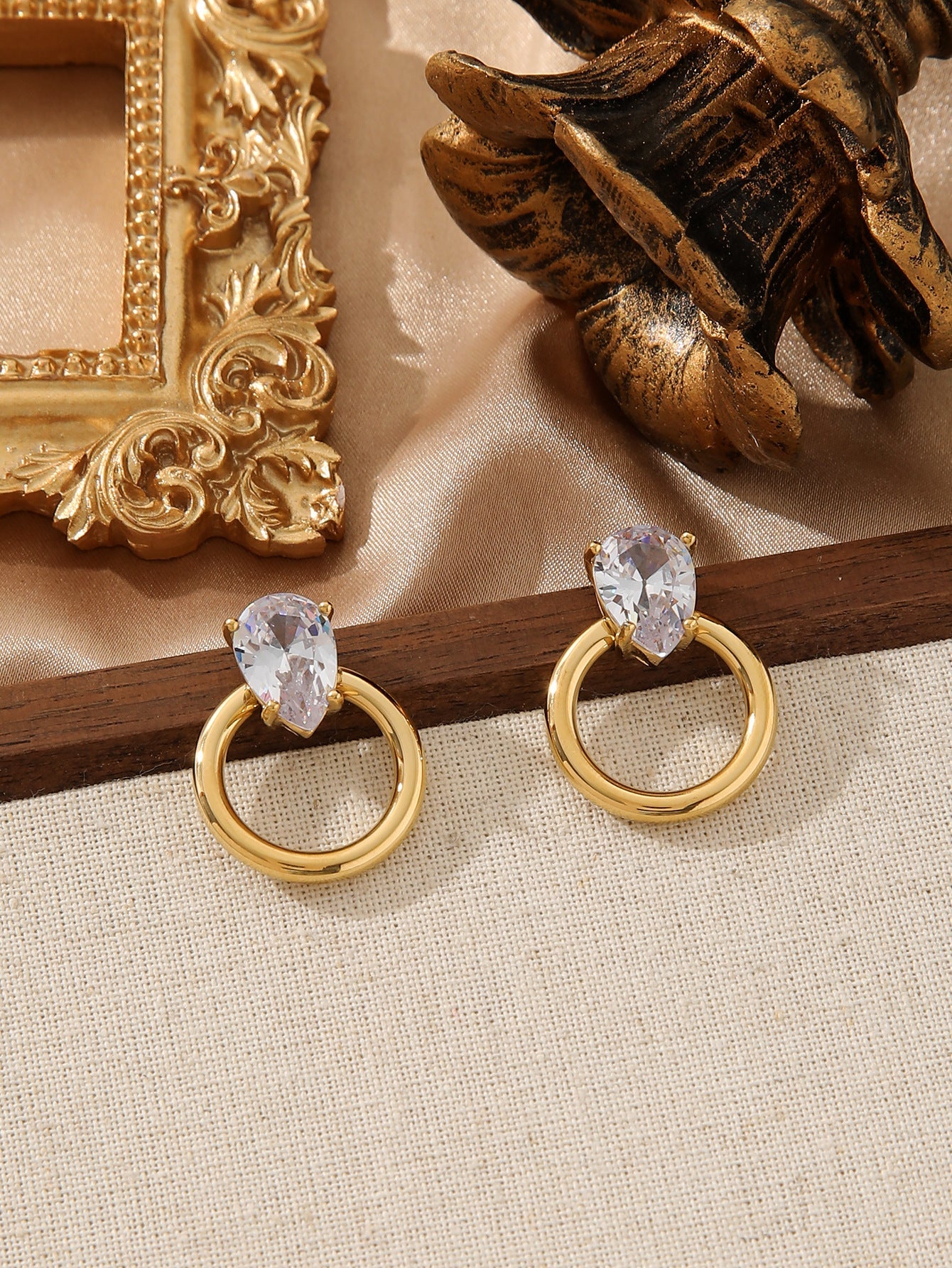 Colorful Zircon Water Drop Earrings - 18K Gold Plated Titanium Steel - Elegant OL Style Chic Teardrop Studs - Tarnish-Proof Luxury Jewelry